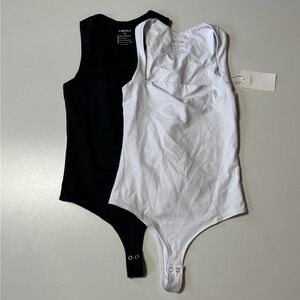 Reoria Set of 2 Square Neck Sleeveless Bodysuit Sz S Double Lined Soft Shapewear